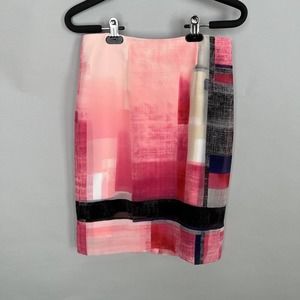White House Black Market Pink, Black, and White Color Block Pencil Skirt Size 0P